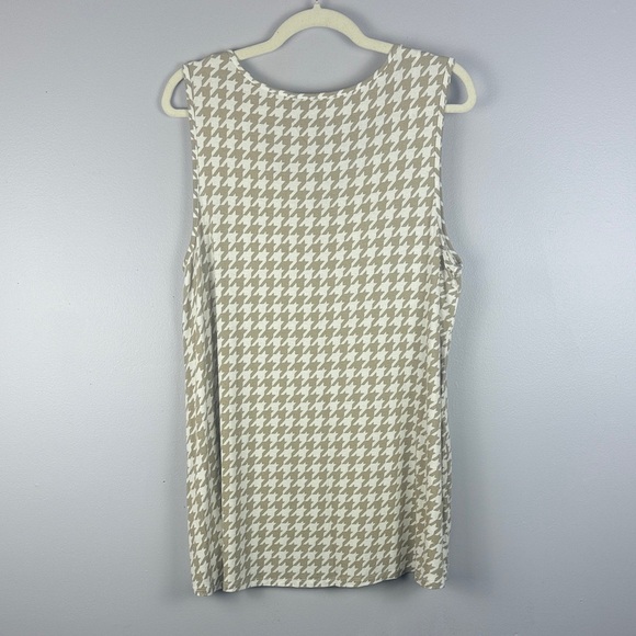Cynthia Rowley Casual Tan & White Houndstooth Split Neck Tunic 1X Tank Top - Picture 8 of 8